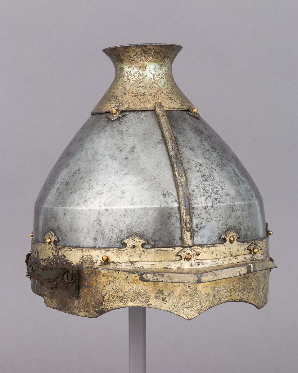 Helmet, Iron, gold, silver, textile, Chinese