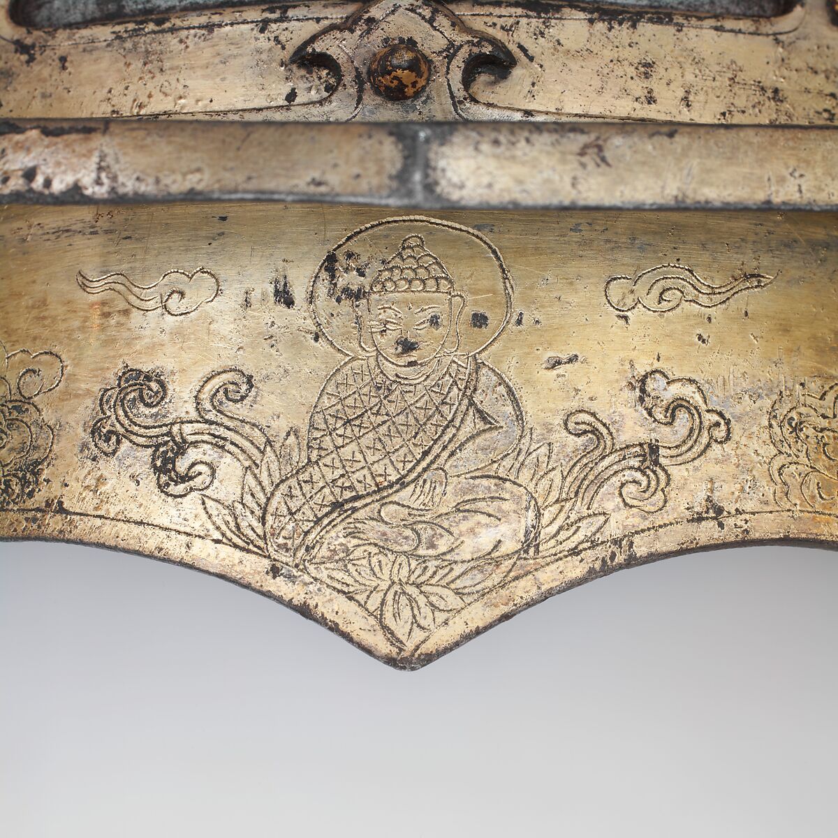 Helmet, Iron, gold, silver, textile, Chinese