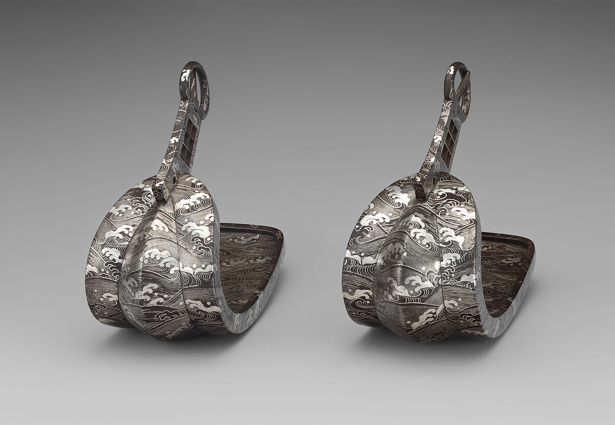Stirrups (<i>Abumi</i>), Ujiyoshi (Japanese, active 18th century), Iron, silver, Japanese 