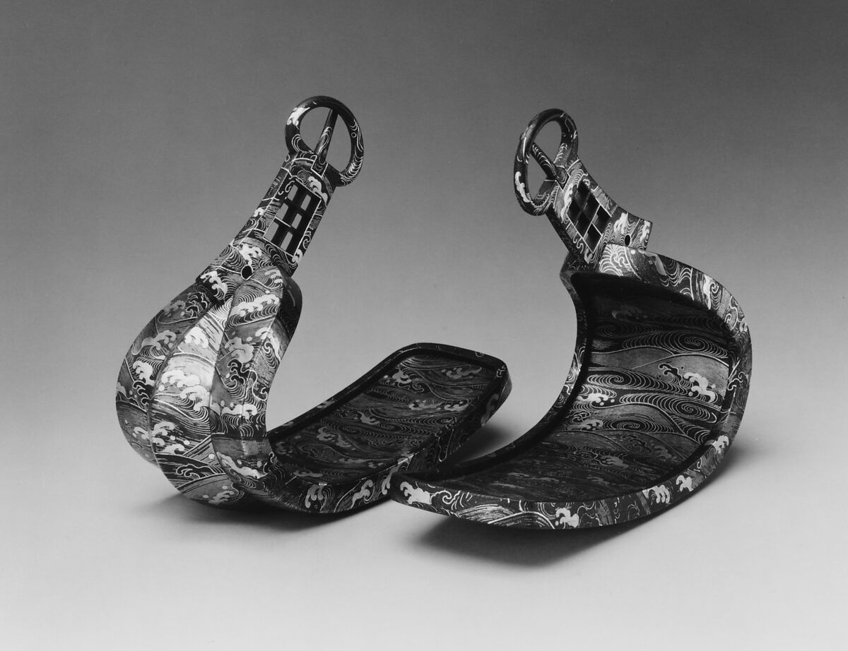 Stirrups (<i>Abumi</i>), Ujiyoshi (Japanese, active 18th century), Iron, silver, Japanese