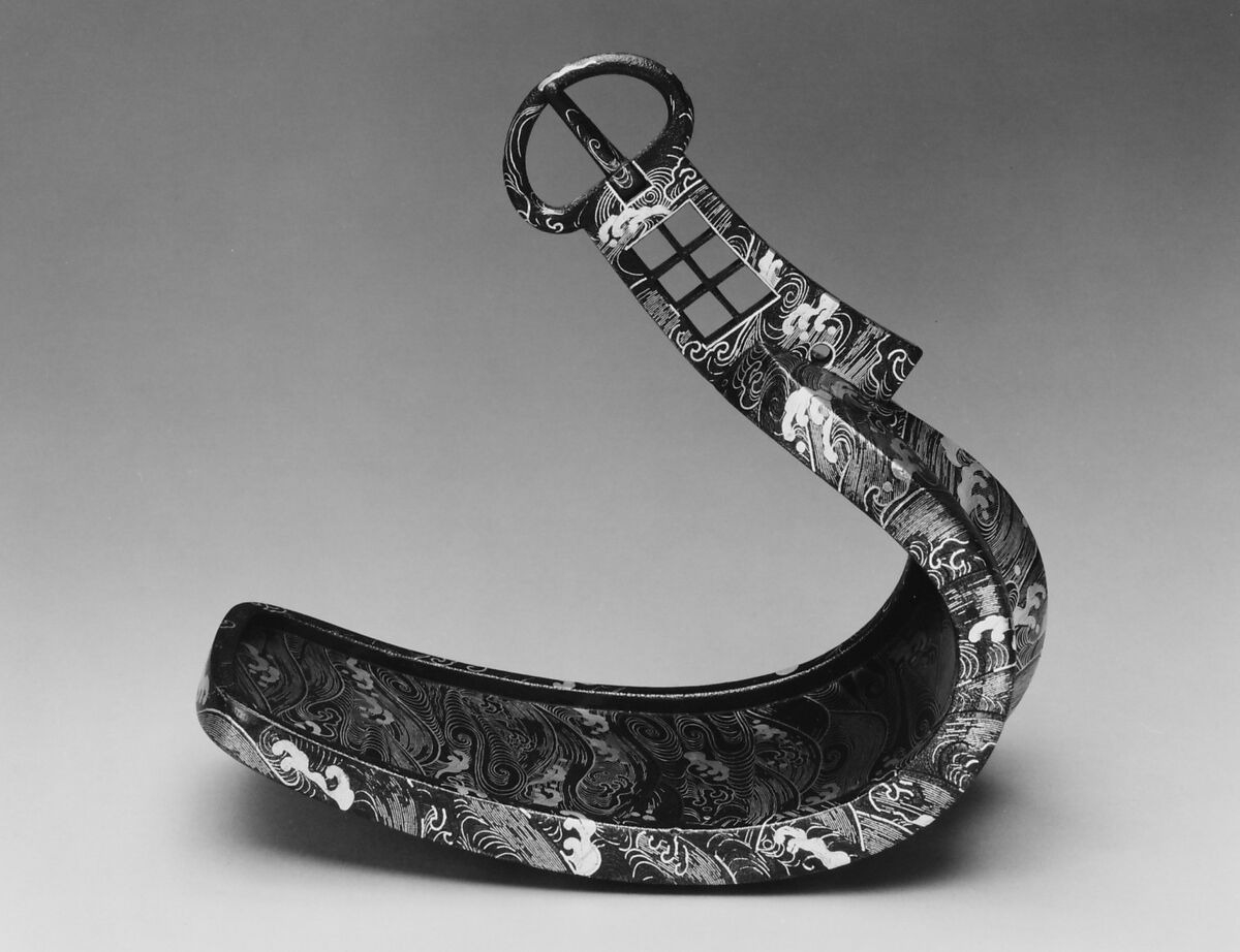 Stirrups (<i>Abumi</i>), Ujiyoshi (Japanese, active 18th century), Iron, silver, Japanese