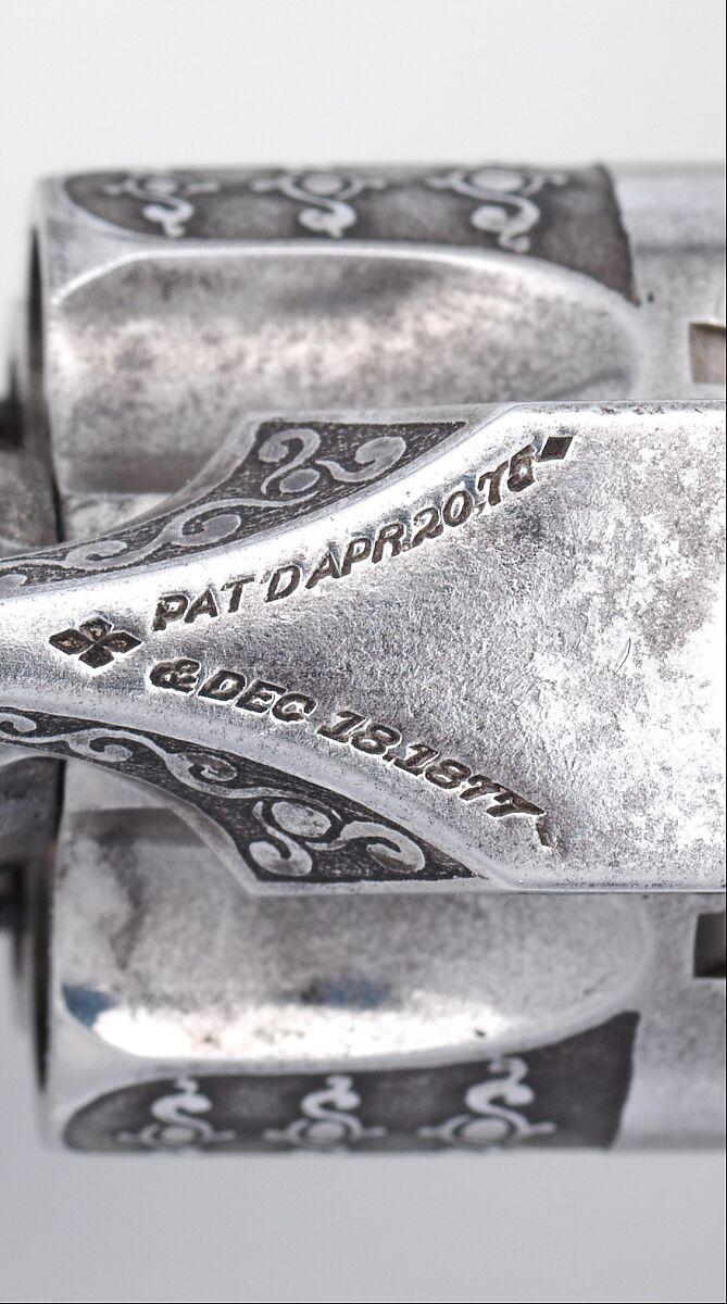 Smith and Wesson .32 Caliber Single-Action Revolver, serial no. 94421, Smith &amp; Wesson (American, established 1852), Steel, silver, niello, nickel, American, Springfield, Massachusetts and New York