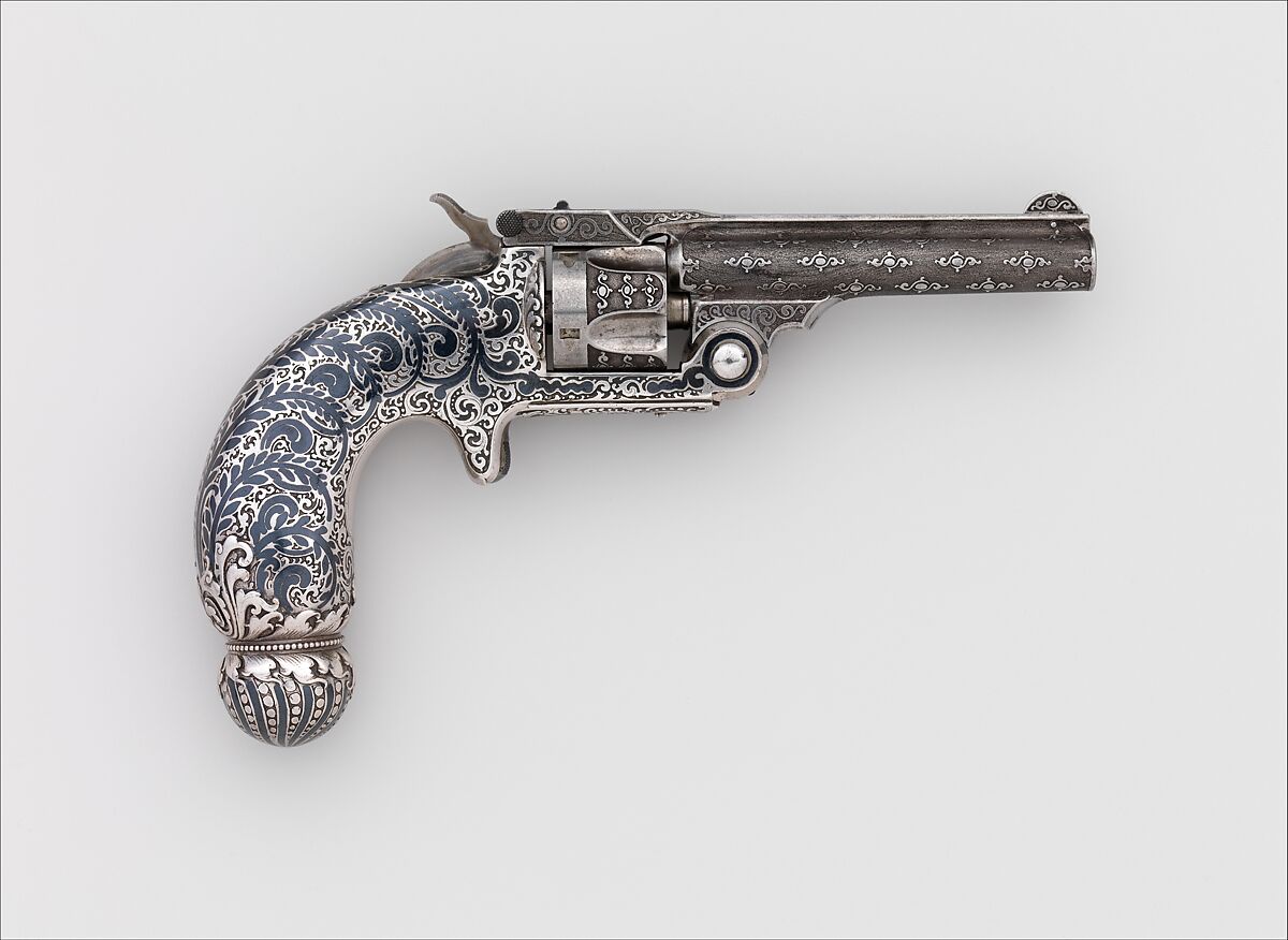 Smith and Wesson .32 Caliber Single-Action Revolver, serial no. 94421, Smith & Wesson  American, Steel, silver, niello, nickel, American, Springfield, Massachusetts and New York