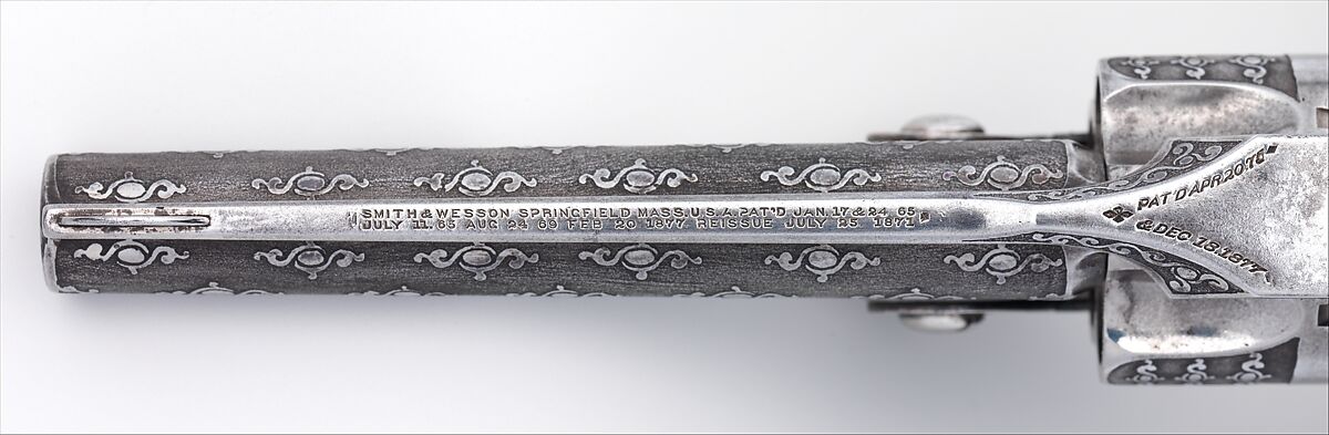 Smith and Wesson .32 Caliber Single-Action Revolver, serial no. 94421, Smith &amp; Wesson (American, established 1852), Steel, silver, niello, nickel, American, Springfield, Massachusetts and New York