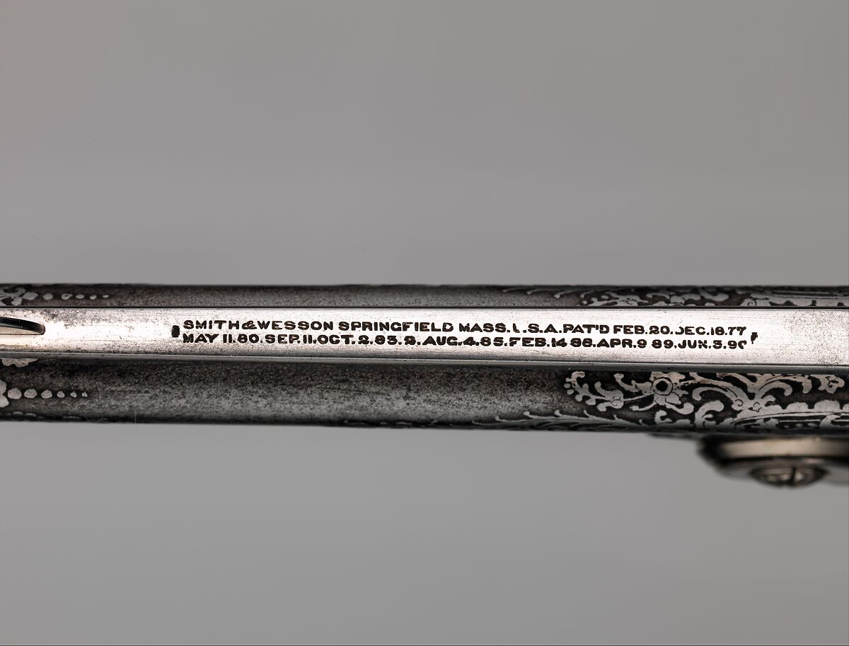 Smith and Wesson .38 Caliber Safety Third Model Double-Action Revolver, serial no. 83097, with Case, Smith &amp; Wesson (American, established 1852), Steel, silver, enamel, nickel, wood, leather, copper alloy, gold, American, Springfield, Massachusetts and New York