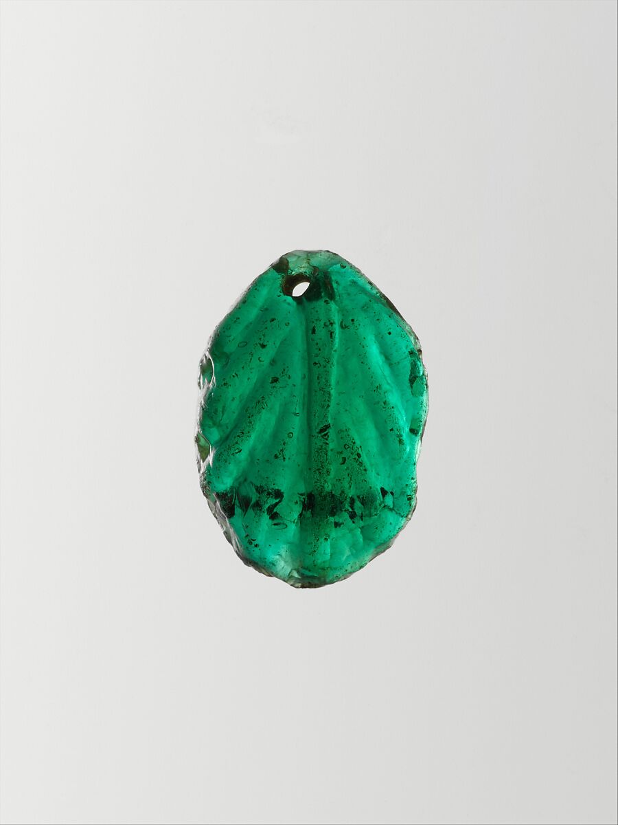 Glass pendant in the form of a leaf, Glass, Roman 