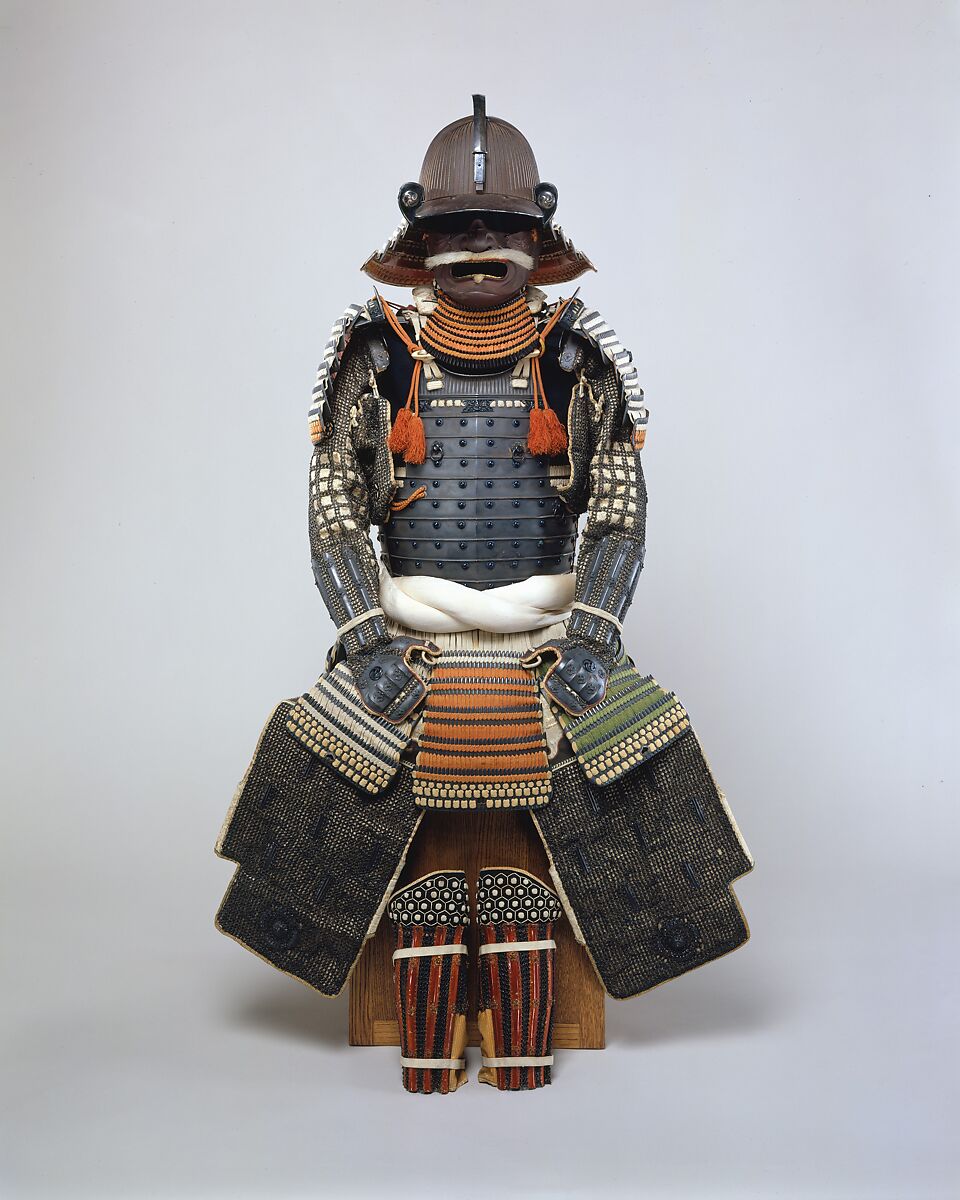 Armor (<i>Gusoku</i>), Helmet signed by Bamen Tomotsugu (Japanese, Echizen province, Toyohara, active 18th century), Iron, lacquer, copper-gold alloy (shakudō), silver, silk, horse hair, ivory, Japanese, Toyohara, Echizen province