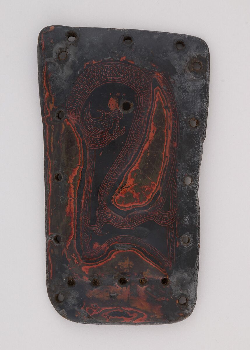 Element from a Lacquered Leather Cuirass, Lacquer, leather, Yi or Nuosu, China (Yunnan or Sichuan) 