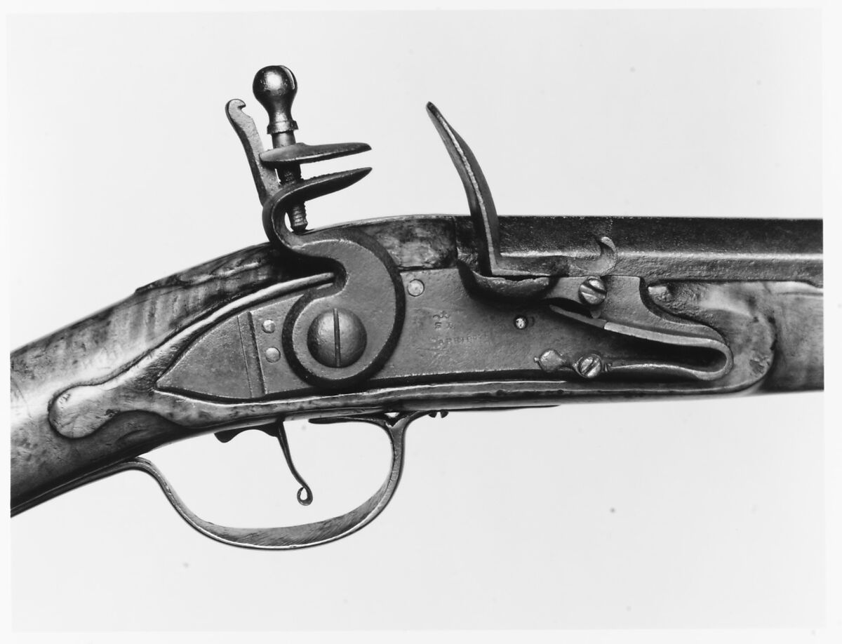 Flintlock Gun, Steel, brass, wood (tiger maple), American; lock, French