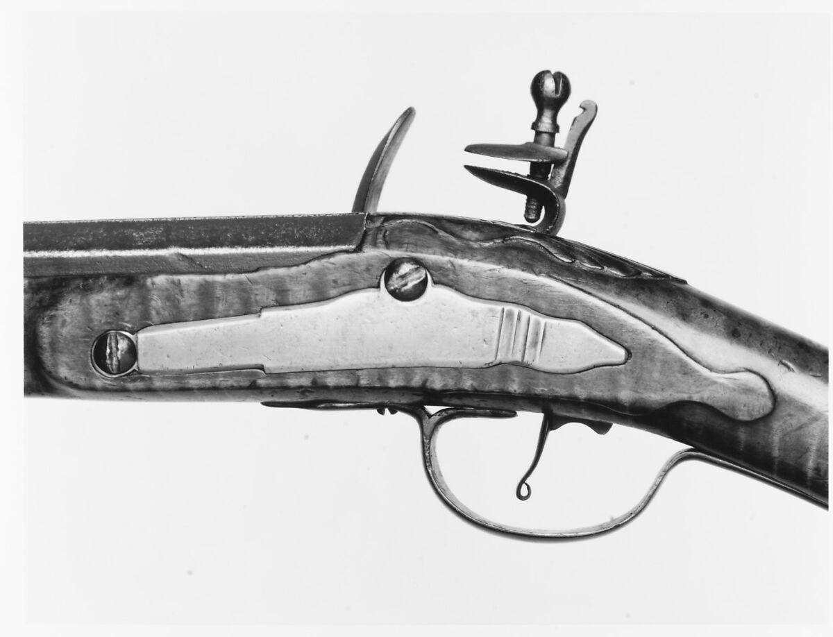 Flintlock Gun, Steel, brass, wood (tiger maple), American; lock, French