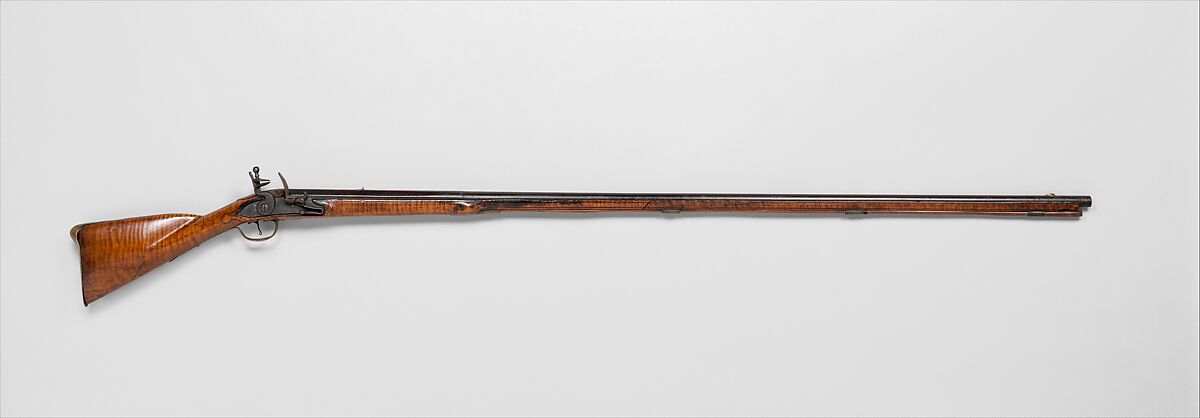 Flintlock Gun, Steel, brass, wood (tiger maple), American; lock, French 