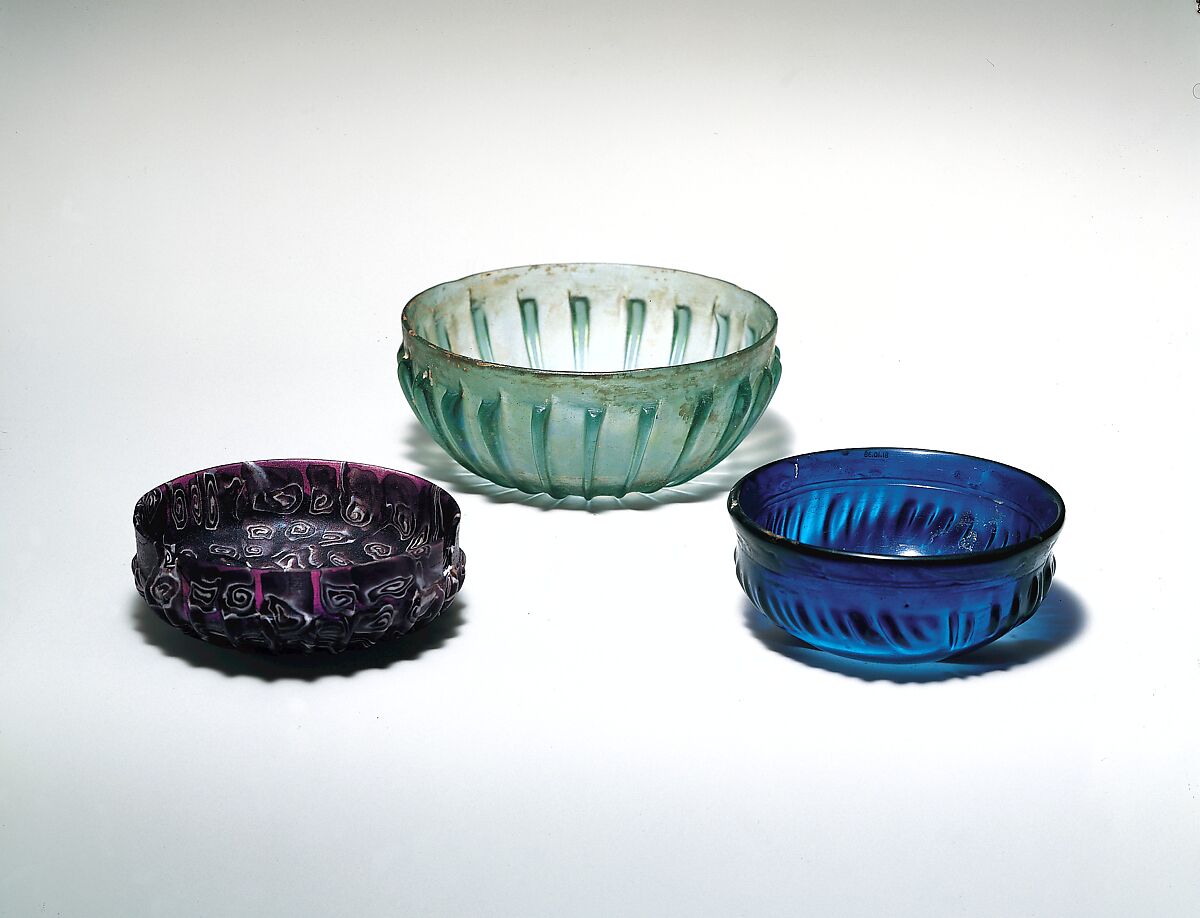 Glass mosaic ribbed bowl, Glass, Roman