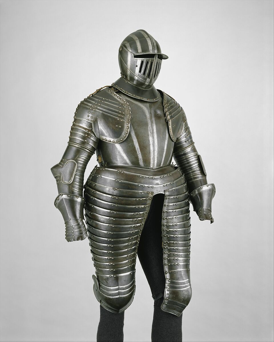 Cuirassier Armor, Steel, gold, leather, textile, Italian, Milan or Brescia 