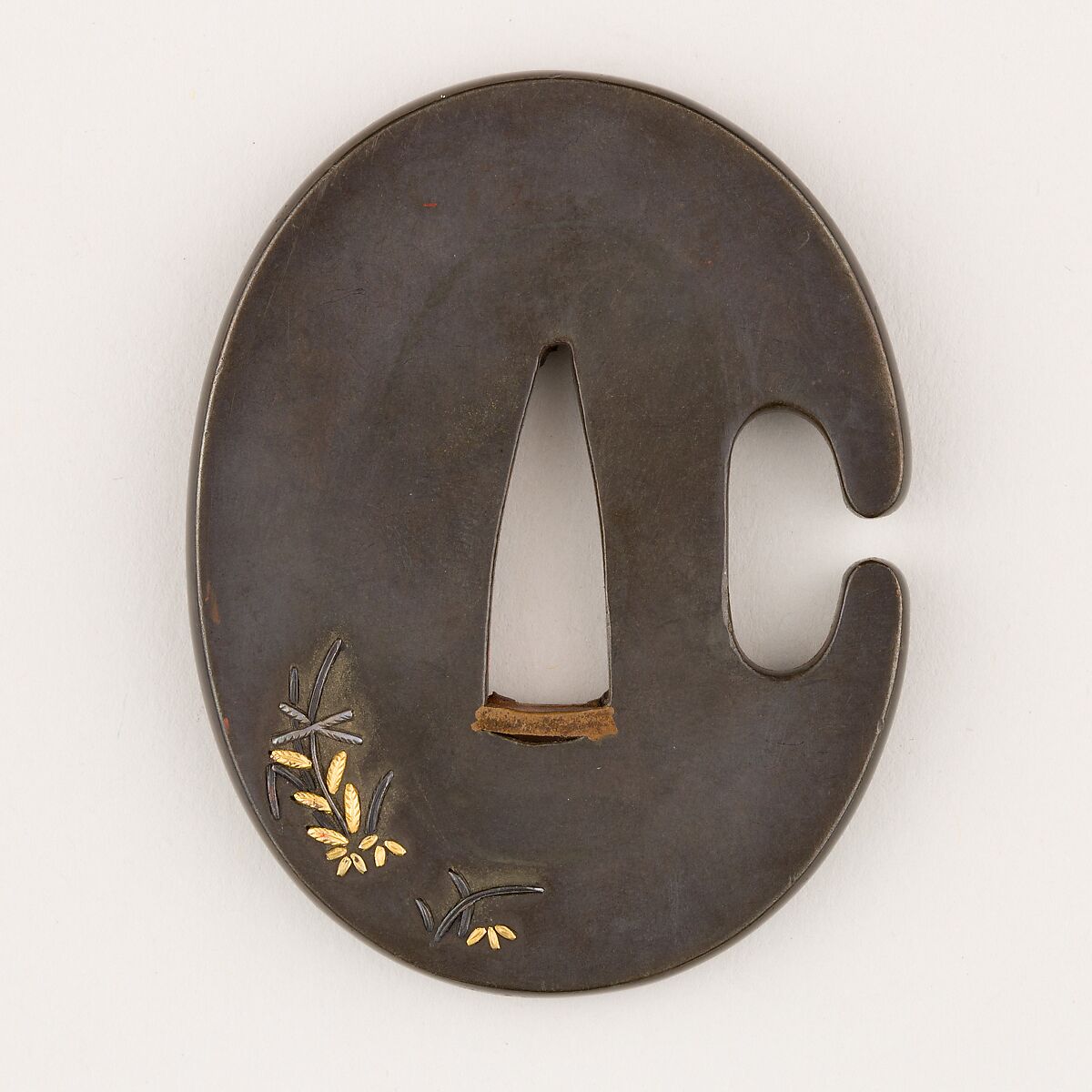 Sword Guard (<i>Tsuba</i>) With the Motif of Insects and Autumnal Vegetation (秋草に虫図鐔), Gold, copper-gold alloy (shakudō), silver, copper, copper-silver alloy (shibuichi), Japanese
