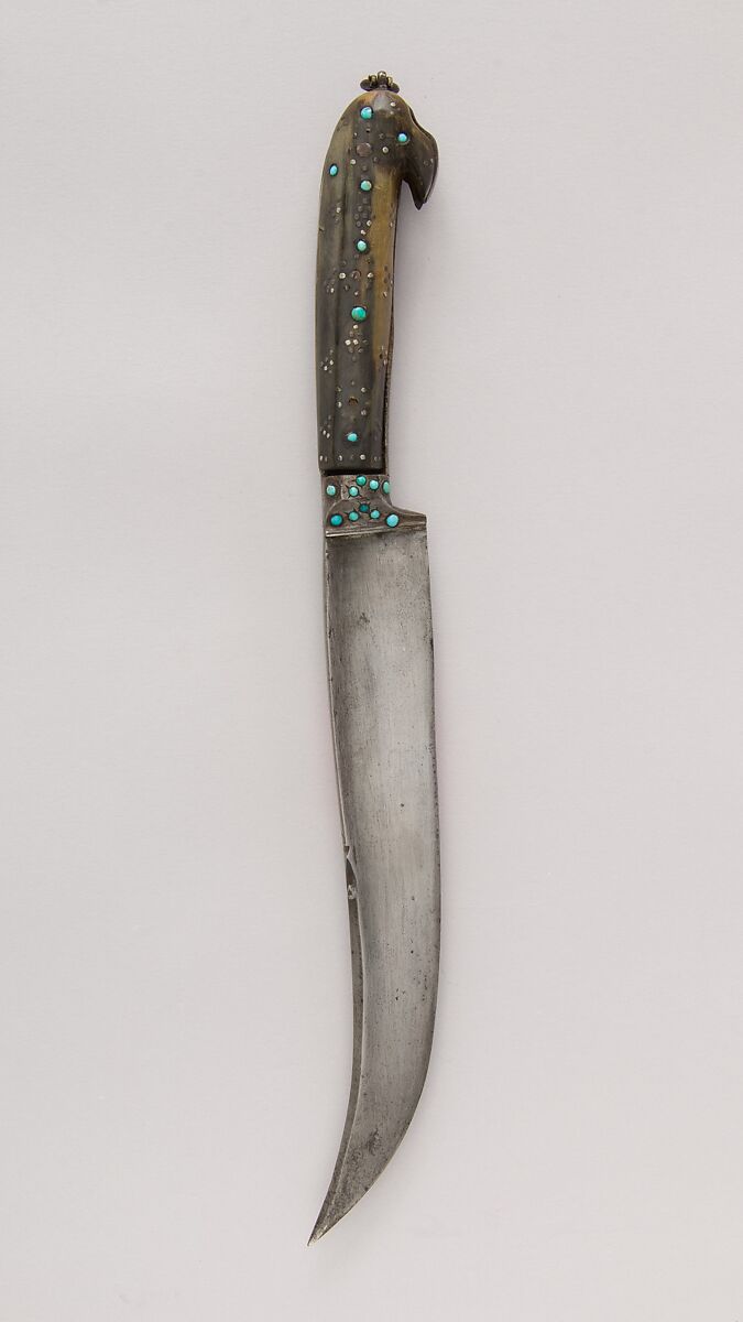 Dagger (Pesh-kabz), Steel, horn, turquoise , Indian or Persian