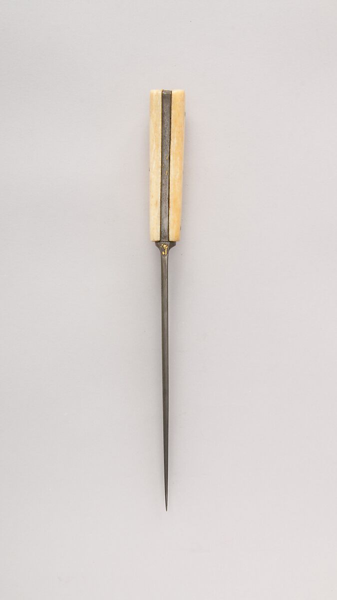 Knife (Kard), Steel, ivory (walrus), gold, Persian, Qajar