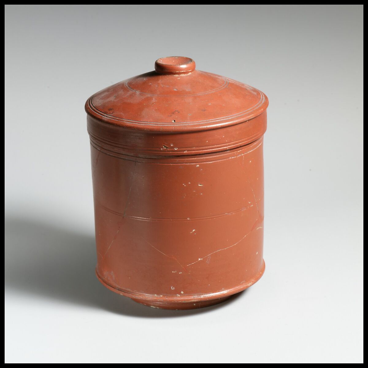 Terracotta pyxis (box) with lid, Terracotta, Roman 