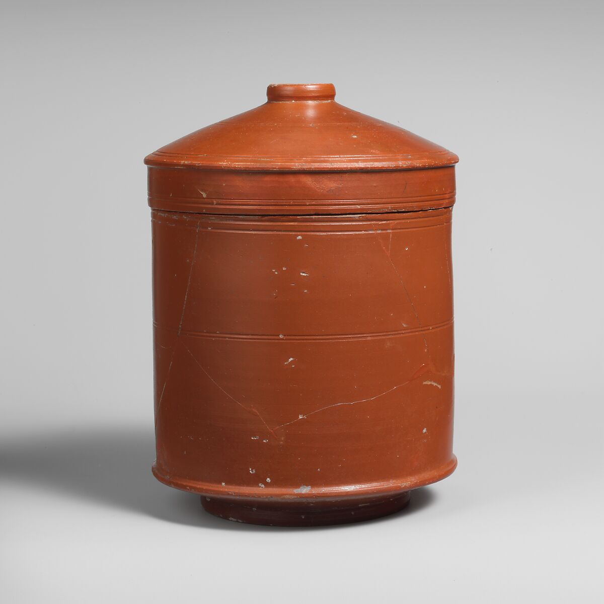Terracotta pyxis (box) with lid, Terracotta, Roman