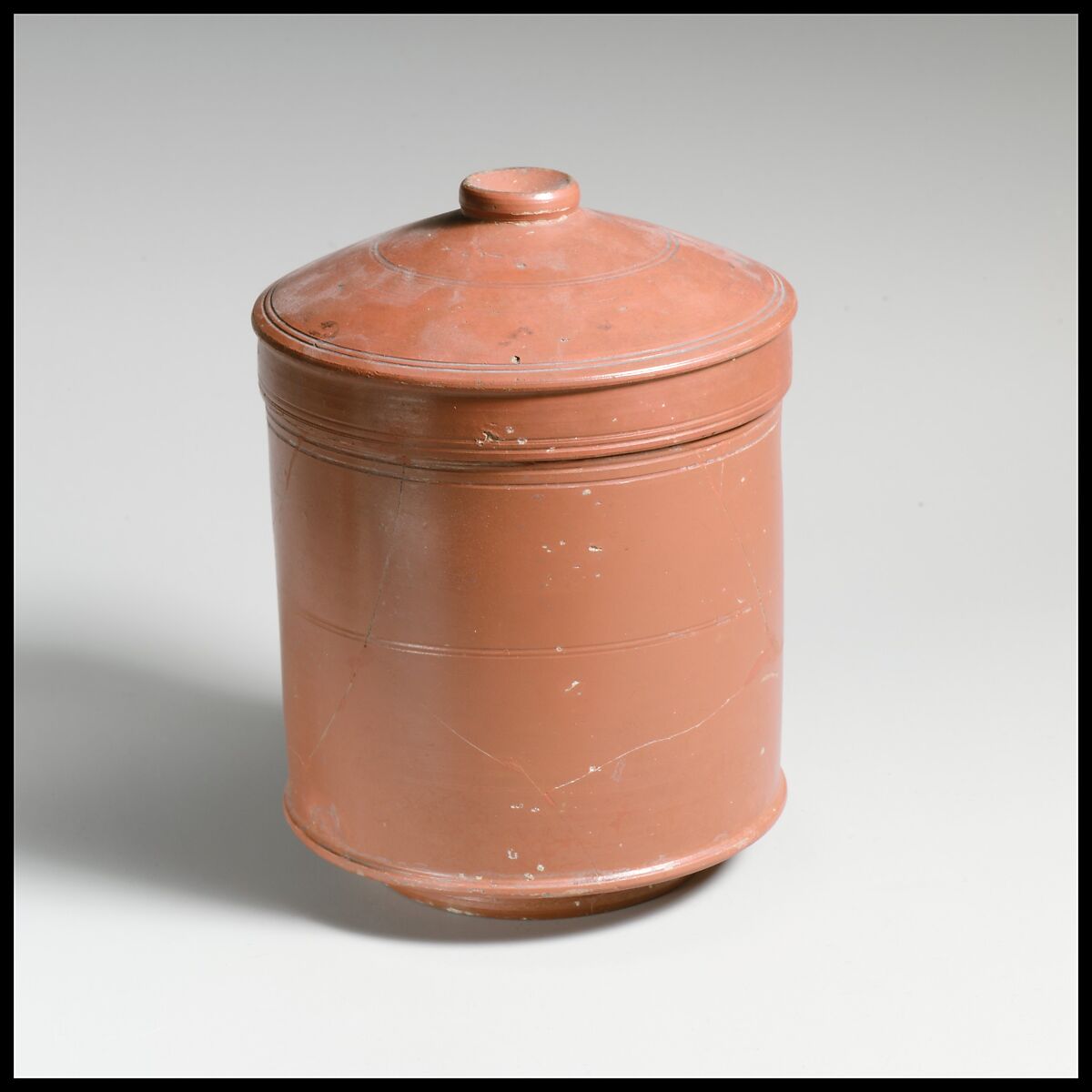 Terracotta pyxis (box) with lid, Terracotta, Roman