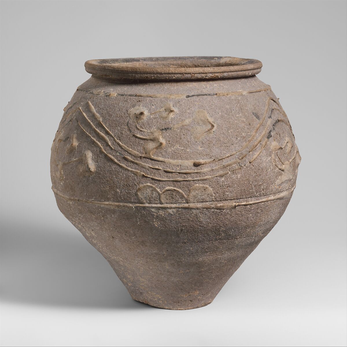 Terracotta jar with barbotine decoration, Terracotta, Roman 