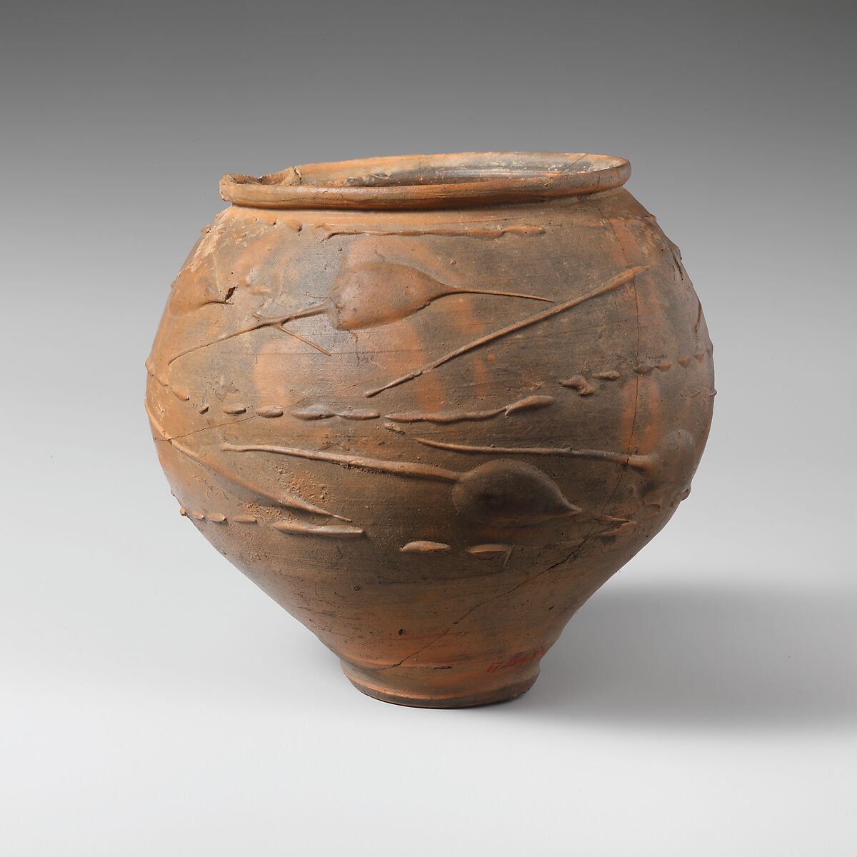 Terracotta beaker with barbotine decoration, Terracotta, Roman 