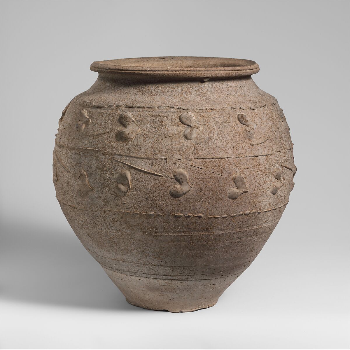 Terracotta jar with barbotine decoration, Terracotta, Roman 