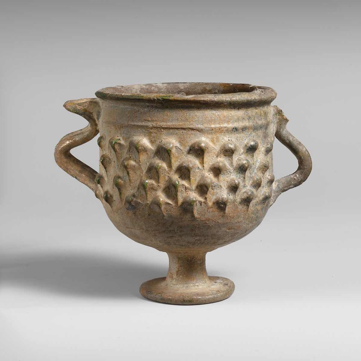 Lead-glazed stemmed cup, Terracotta, Roman 