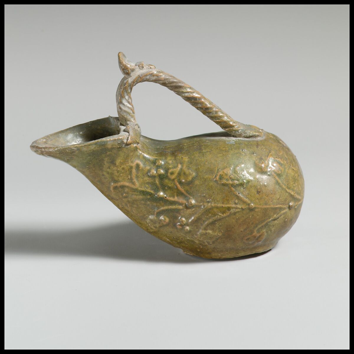 Terracotta askos (flask with a spout and handle over the top), Terracotta, Roman 