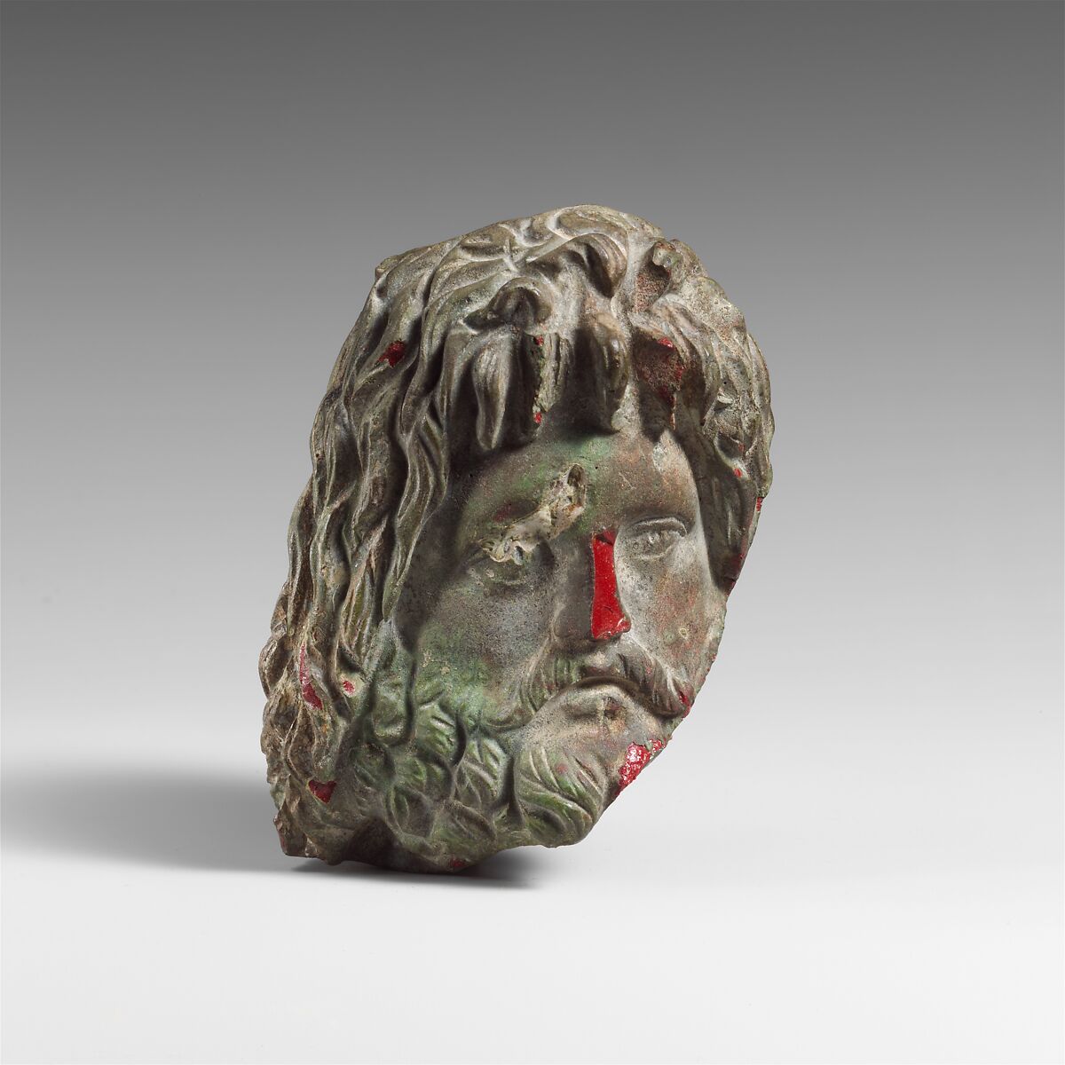 Glass head of Zeus Sarapis, Glass, Roman 