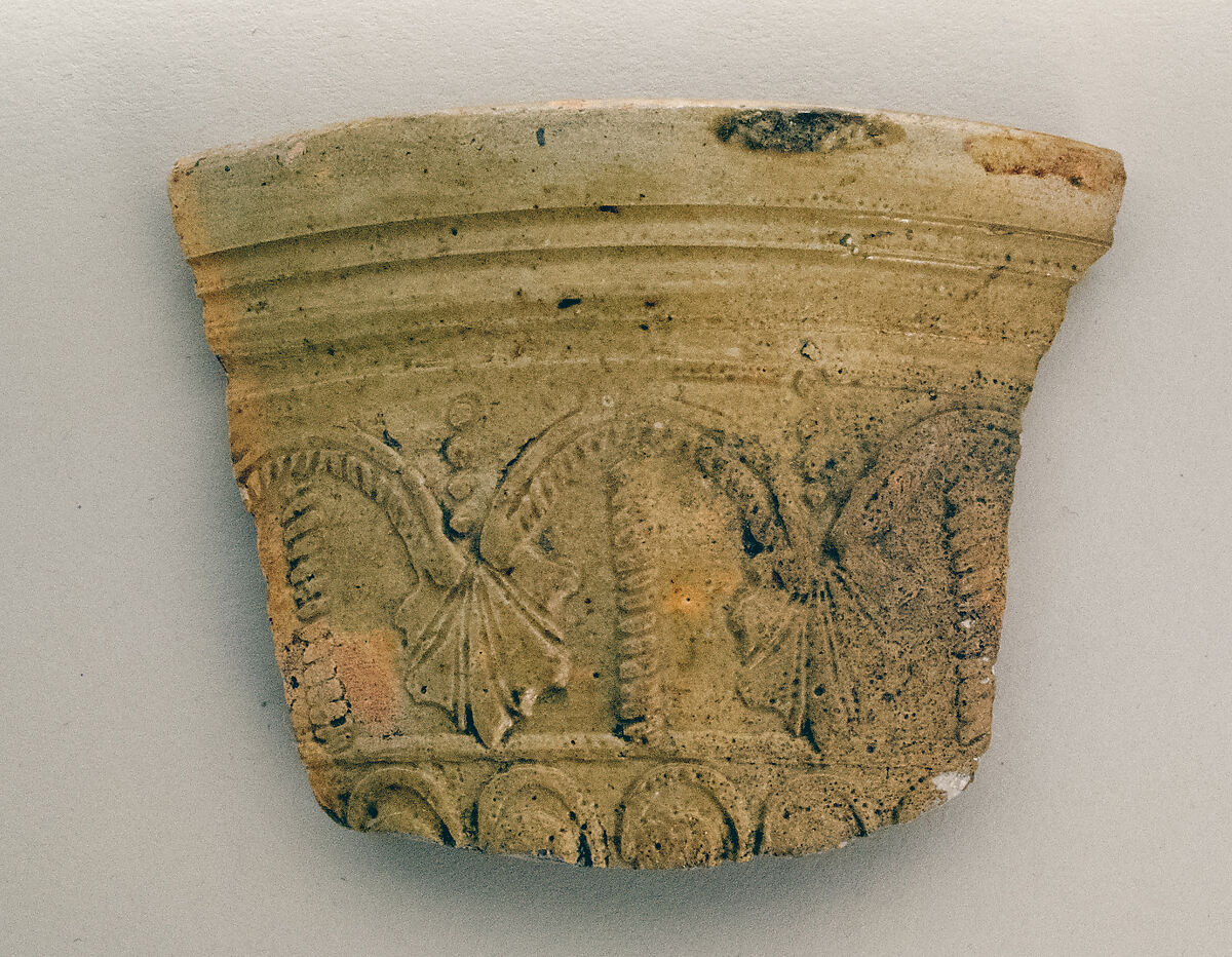 Terracotta glazed bowl fragment, Terracotta, Roman 