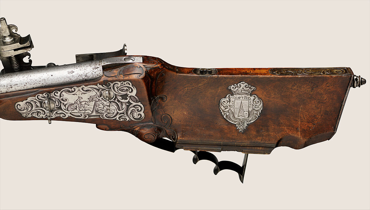 Wheellock Gun, Steel, wood, German, Dingolfing, Bavaria