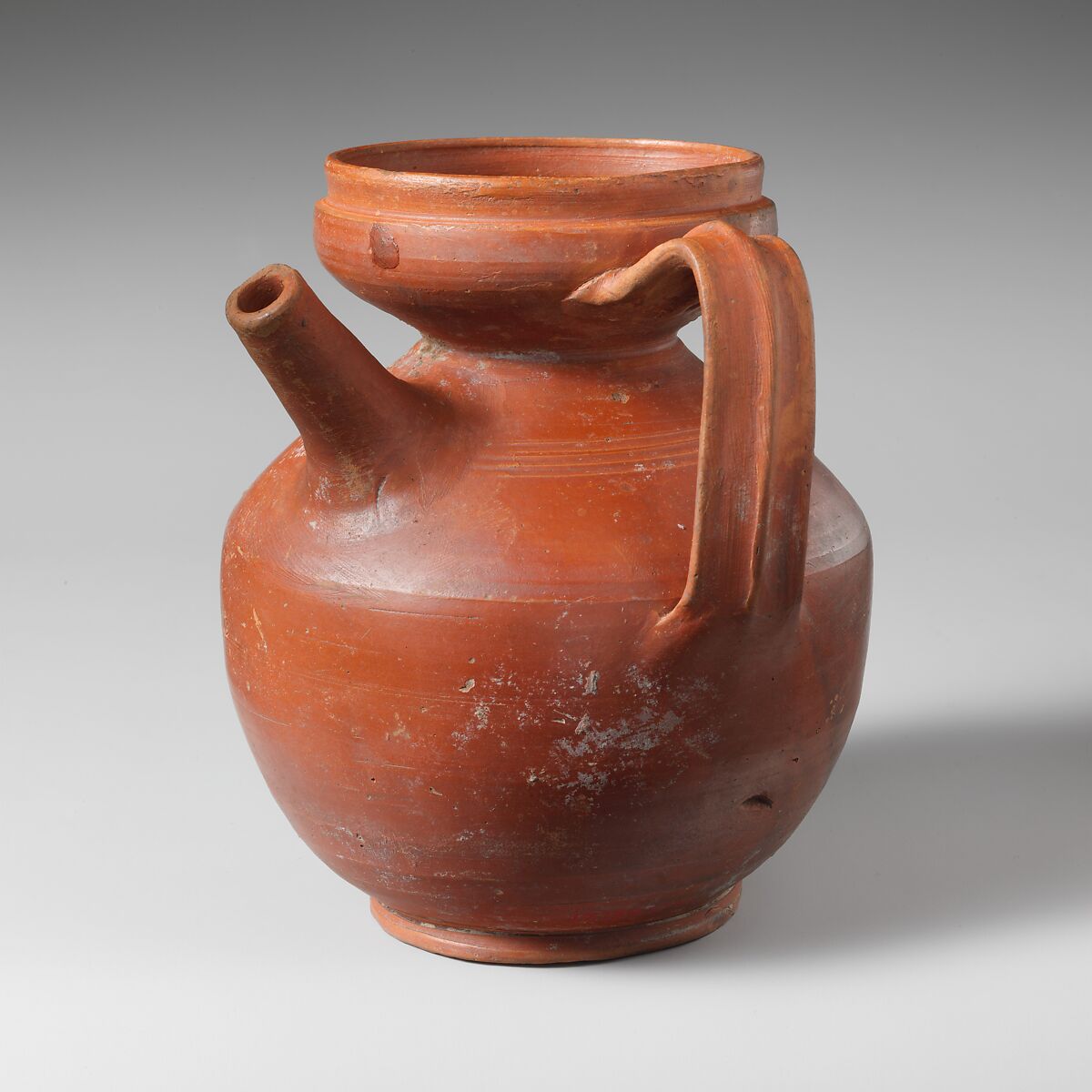 Terracotta strainer jug, Terracotta, Roman 