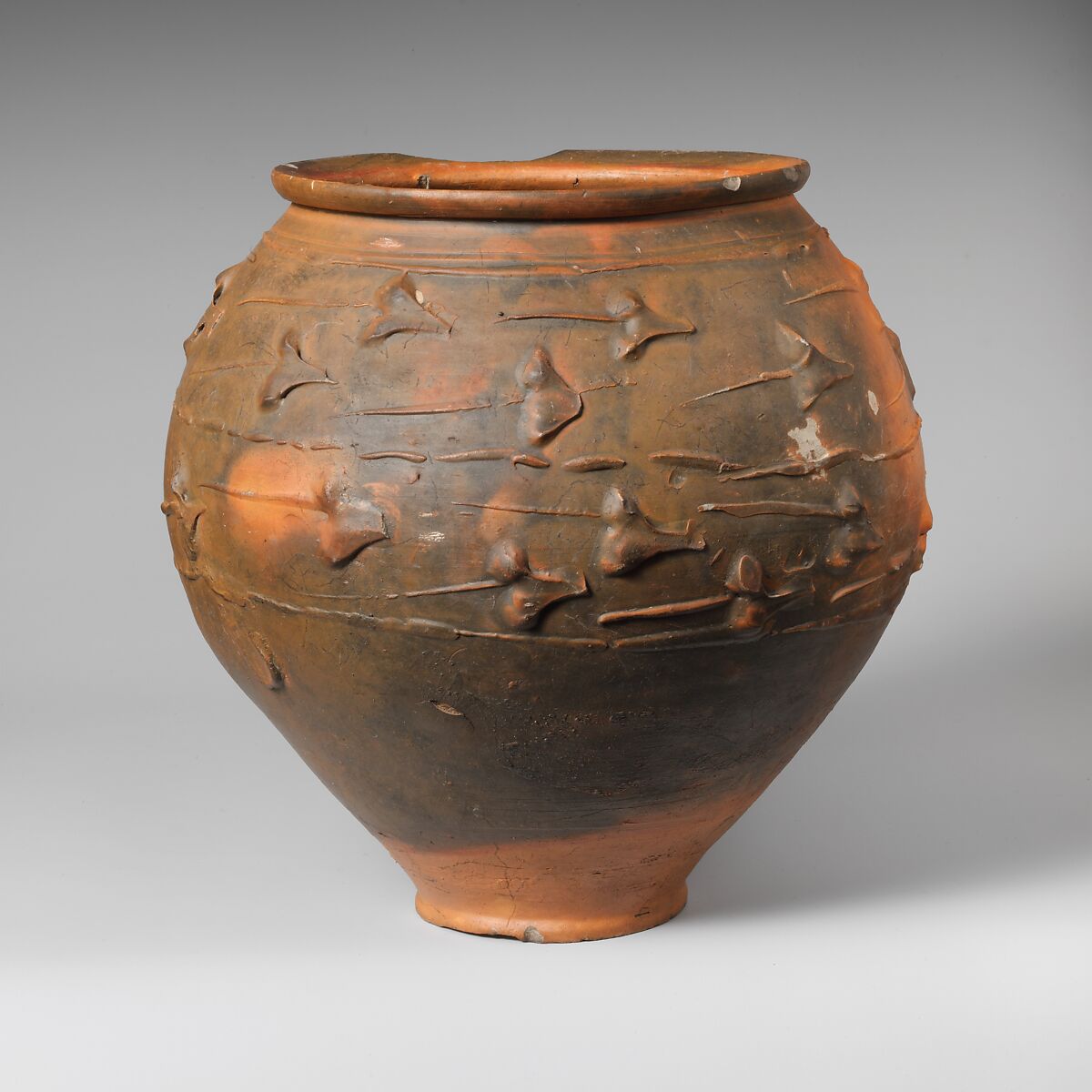 Terracotta jar with barbotine decoration, Terracotta, Roman 