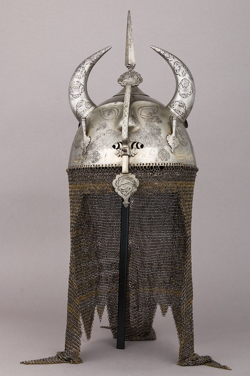 Helmet (Khula Khud), Steel, iron, copper alloy, Iranian