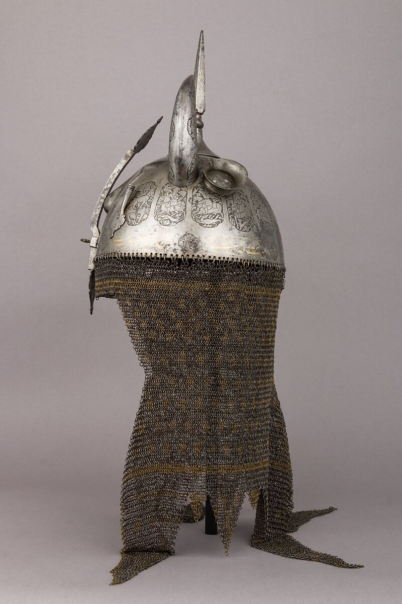 Helmet (Khula Khud), Steel, iron, copper alloy, Iranian