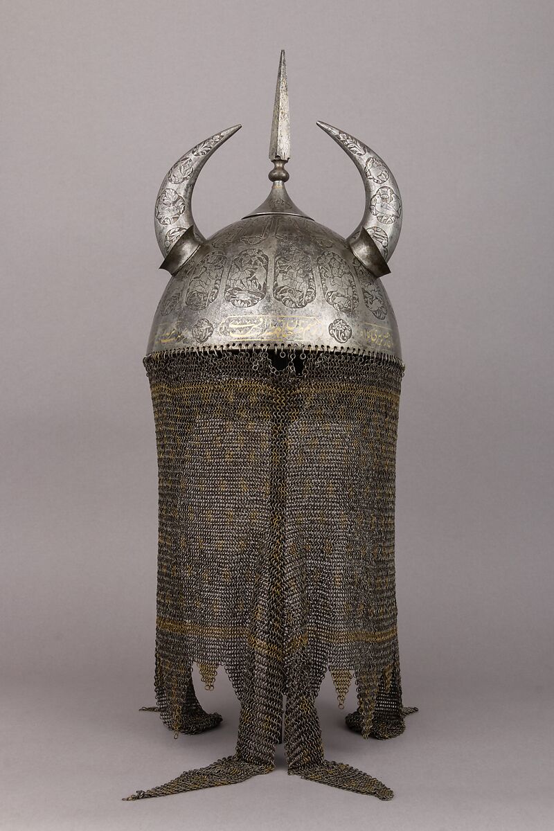 Helmet (Khula Khud), Steel, iron, copper alloy, Iranian