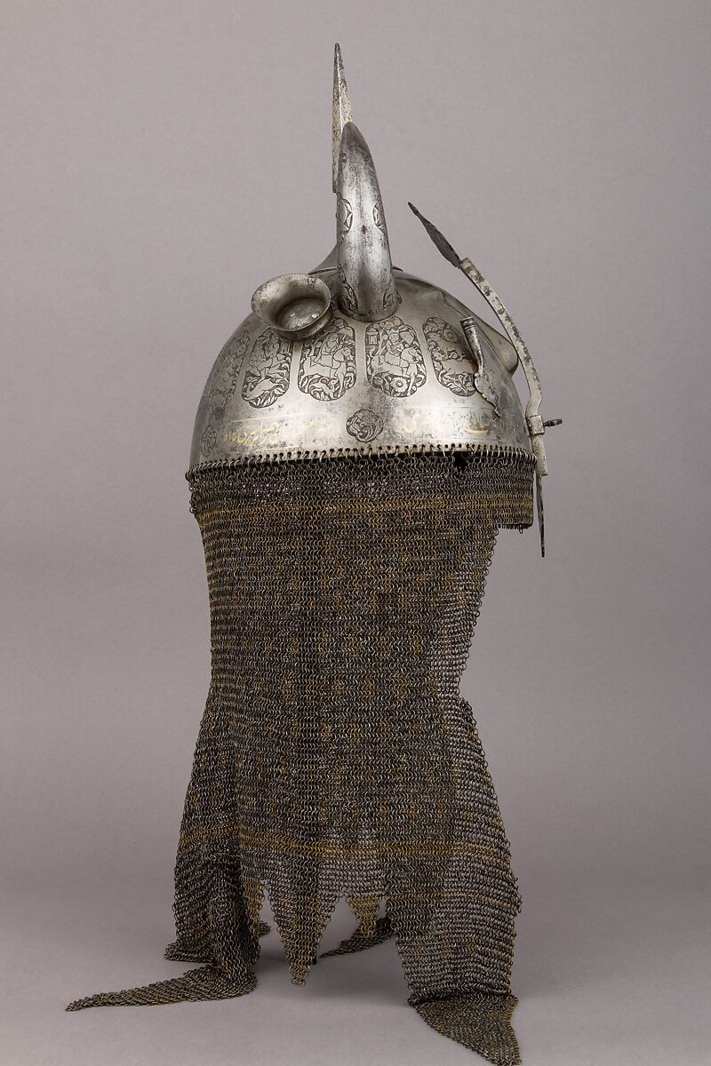 Helmet (Khula Khud), Steel, iron, copper alloy, Iranian