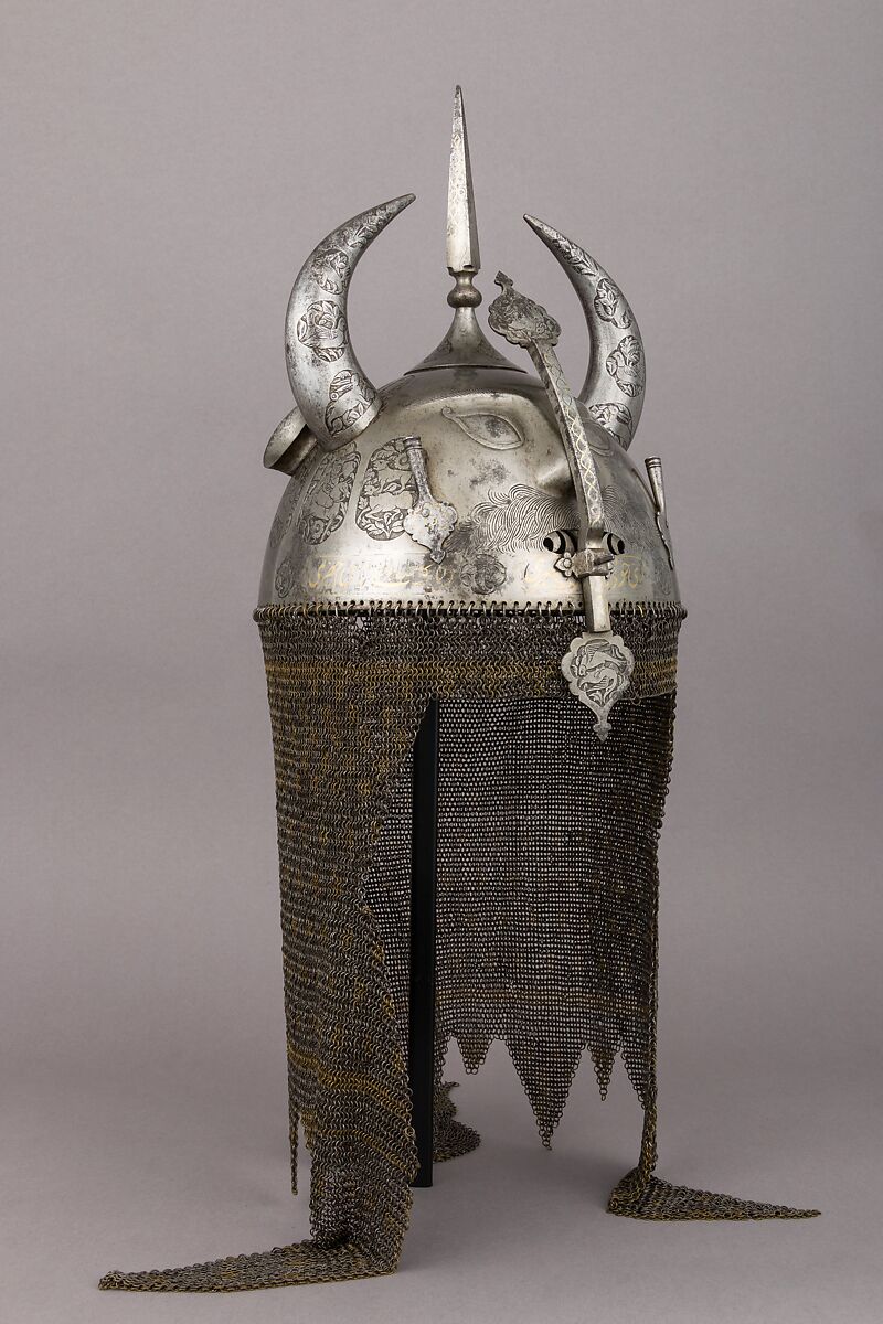 Helmet (Khula Khud), Steel, iron, copper alloy, Iranian