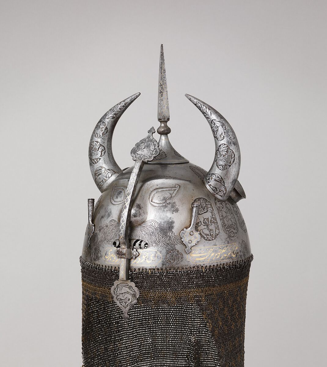 Helmet (Khula Khud), Steel, iron, copper alloy, Iranian