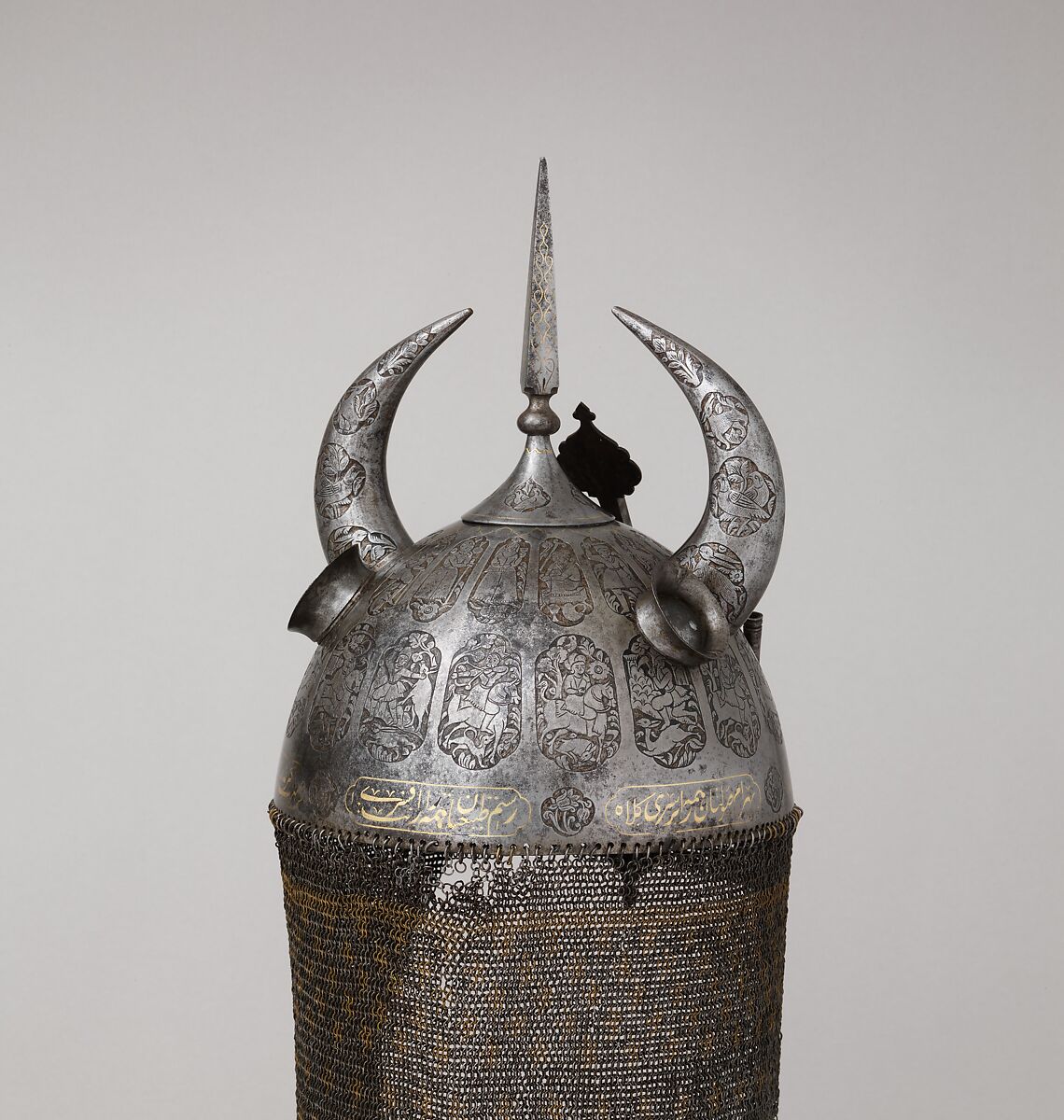 Helmet (Khula Khud), Steel, iron, copper alloy, Iranian