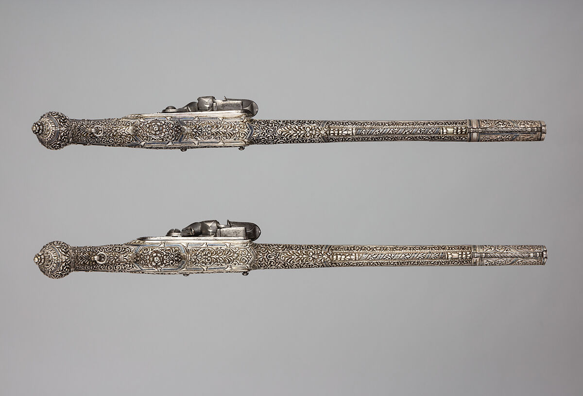 Pair of Flintlock Pistols, Steel, silver, Balkan; barrel, Russian; lock, Italian