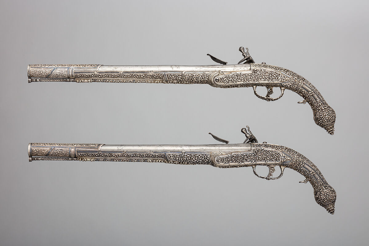 Pair of Flintlock Pistols, Steel, silver, Balkan; barrel, Russian; lock, Italian