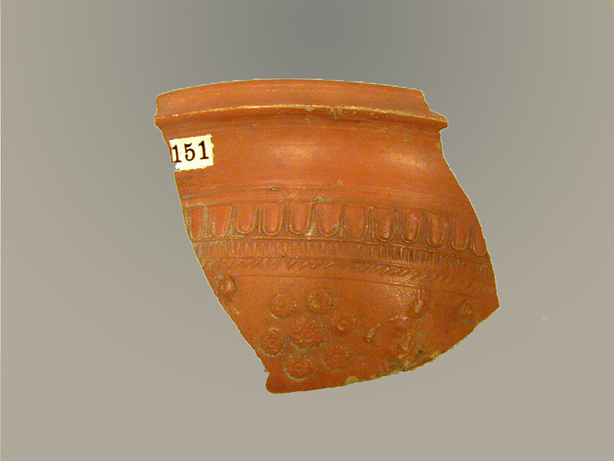 Vase fragment, Terracotta, Roman 