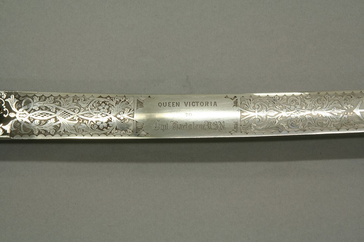 Saber Presented to Captain H. J. Hartstene by Queen Victoria in 1856, Silver, steel, velvet, ivory, gold, British, London