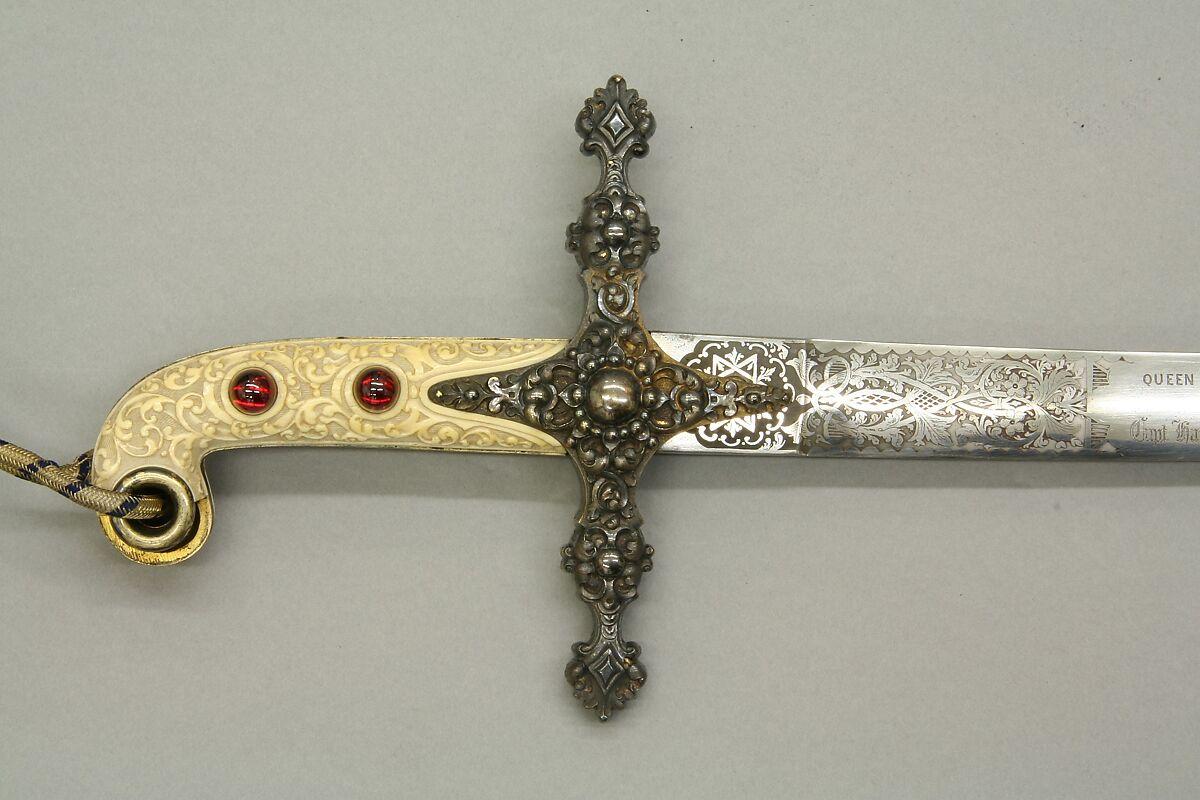 Saber Presented to Captain H. J. Hartstene by Queen Victoria in 1856, Silver, steel, velvet, ivory, gold, British, London