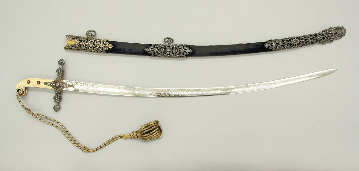 Saber Presented to Captain H. J. Hartstene by Queen Victoria in 1856, Silver, steel, velvet, ivory, gold, British, London 