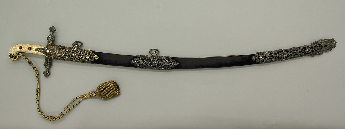 Saber Presented to Captain H. J. Hartstene by Queen Victoria in 1856, Silver, steel, velvet, ivory, gold, British, London