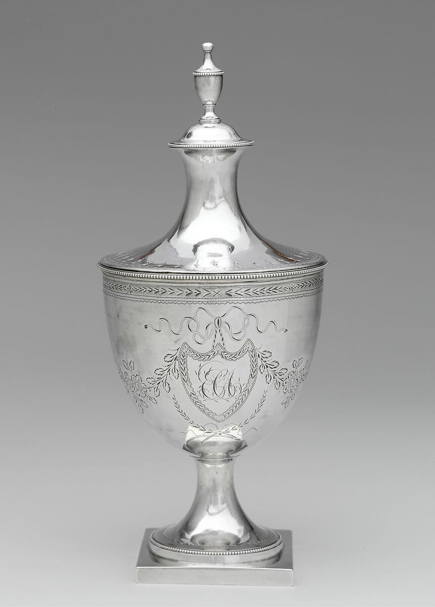Covered sugar bowl, William W. Gilbert (1746–1832), Silver, American 