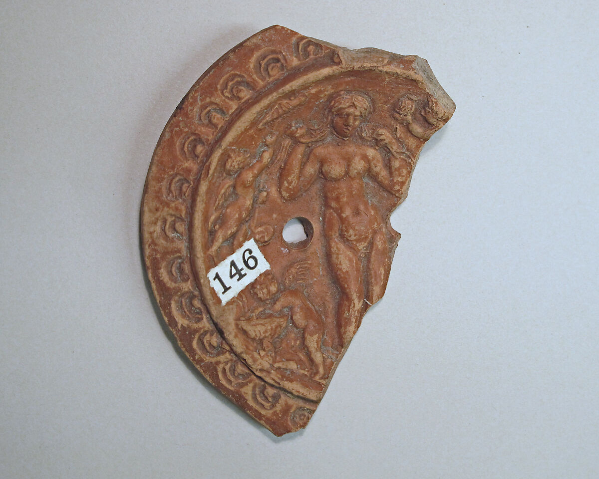 Terracotta lamp fragment, Terracotta, Roman, Gaulish 