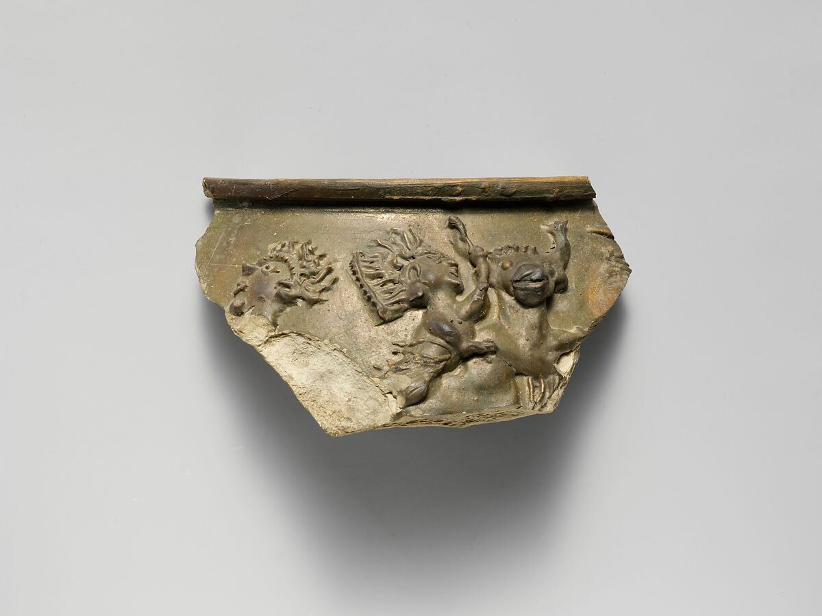 Terracotta fragment from the rim of a vase, Terracotta, Roman 